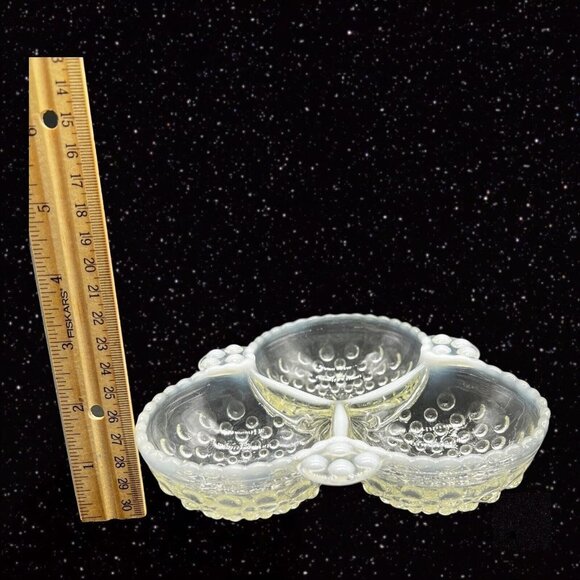 Anchor Hocking Opalescent Moonstone Relish Candy Dish Divided Bowl 1.5”T 6.5”W - Picture 10 of 12